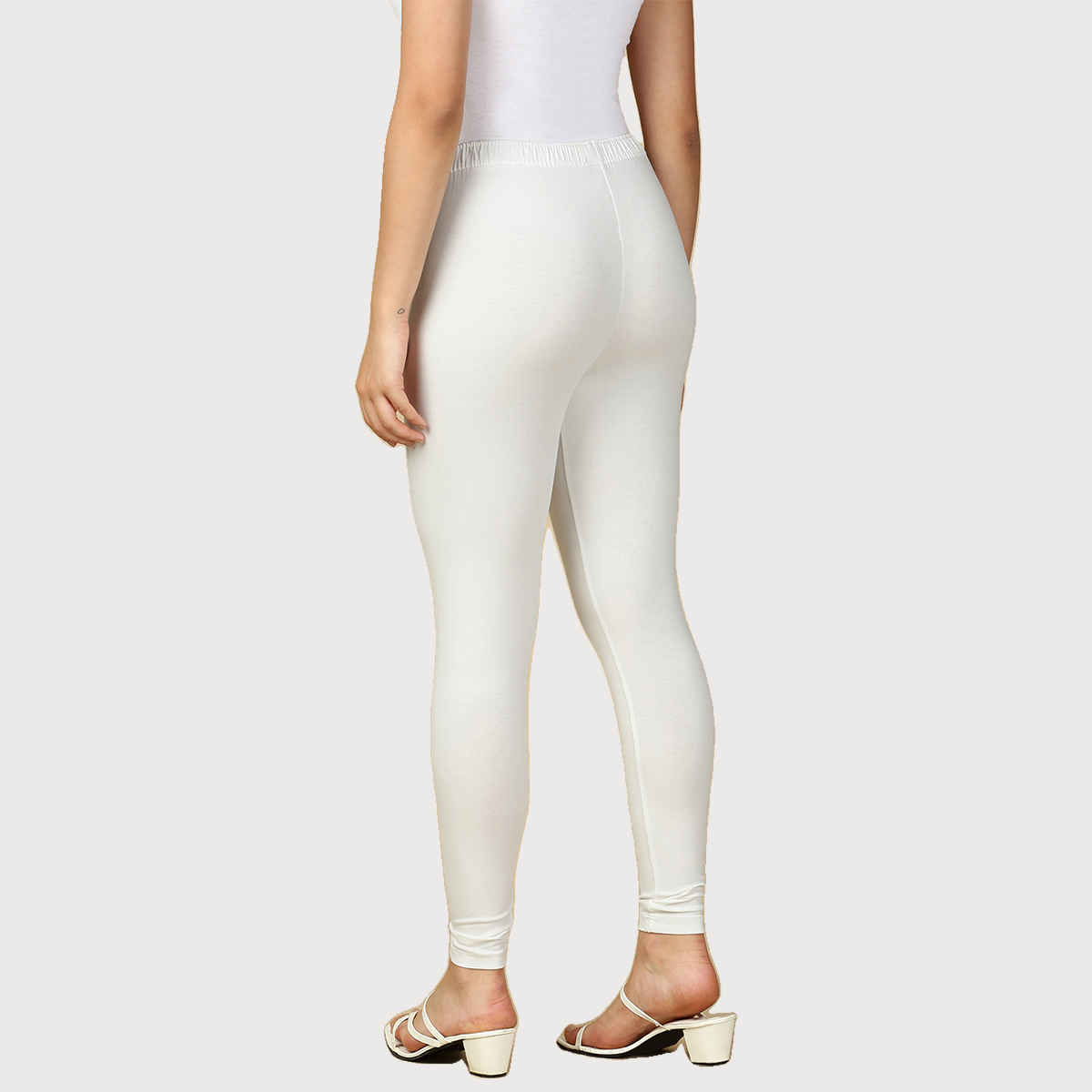 PYNK By Lux Cozi Women Flexi-Fit 360 Stretch Ankle Length Prime Cotton Leggings|Off White|Free Size