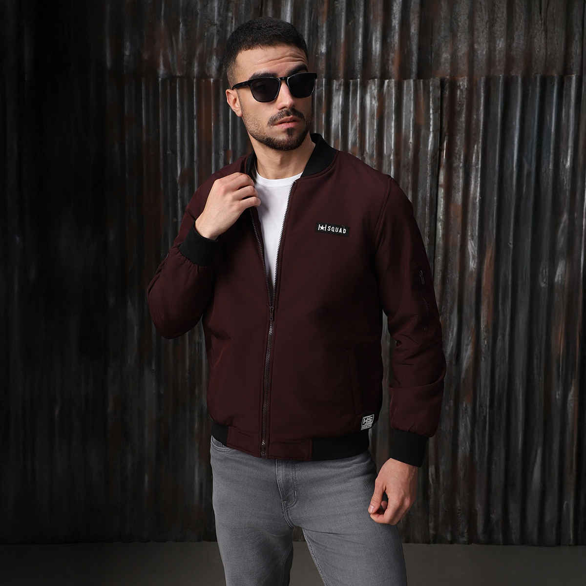 High Star Men's Lightweight Bomber Jacket | Maroon - M