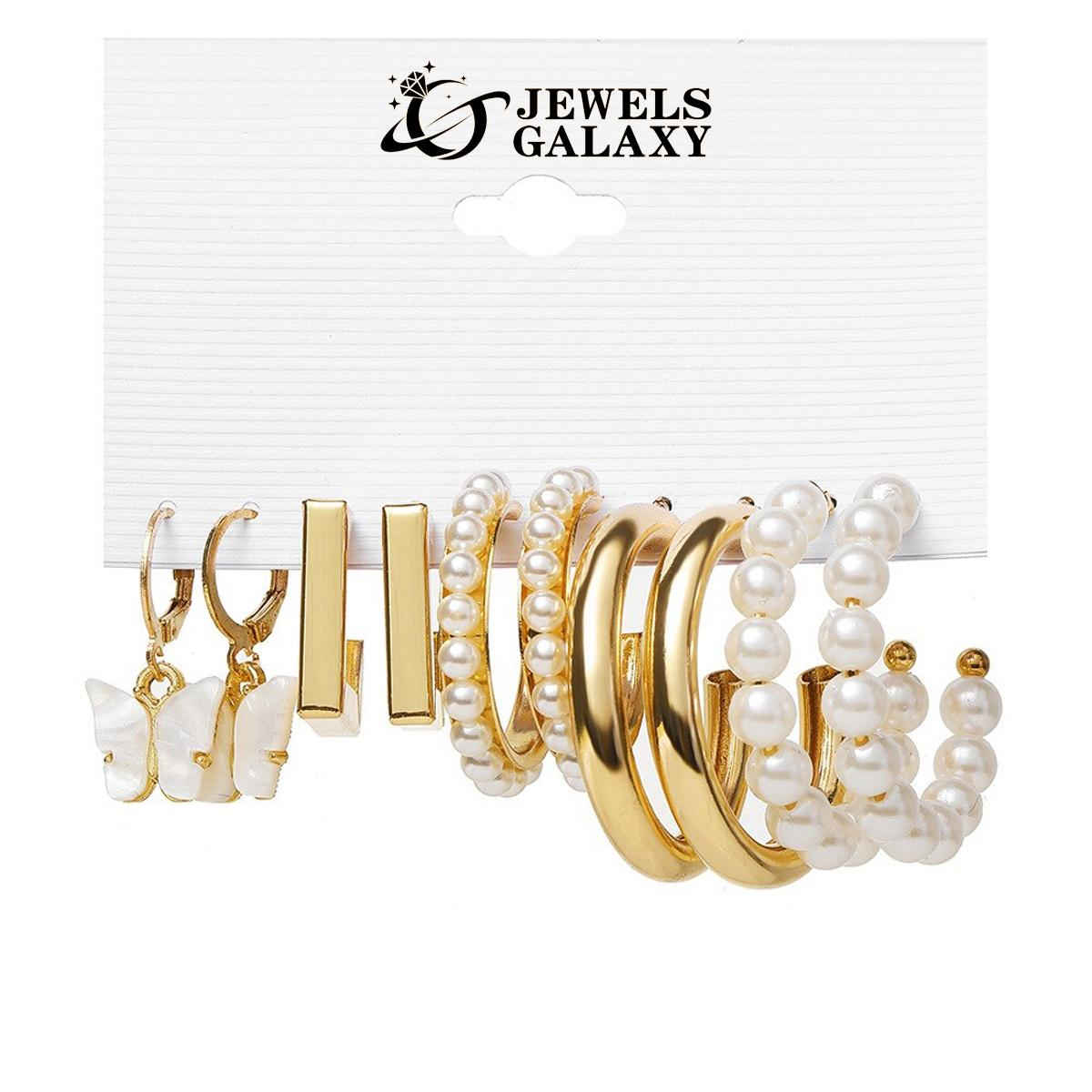 Jewels Galaxy Gold-Plated Contemporary Studs & Hoop Earrings (1 Pack 10 Pieces)
