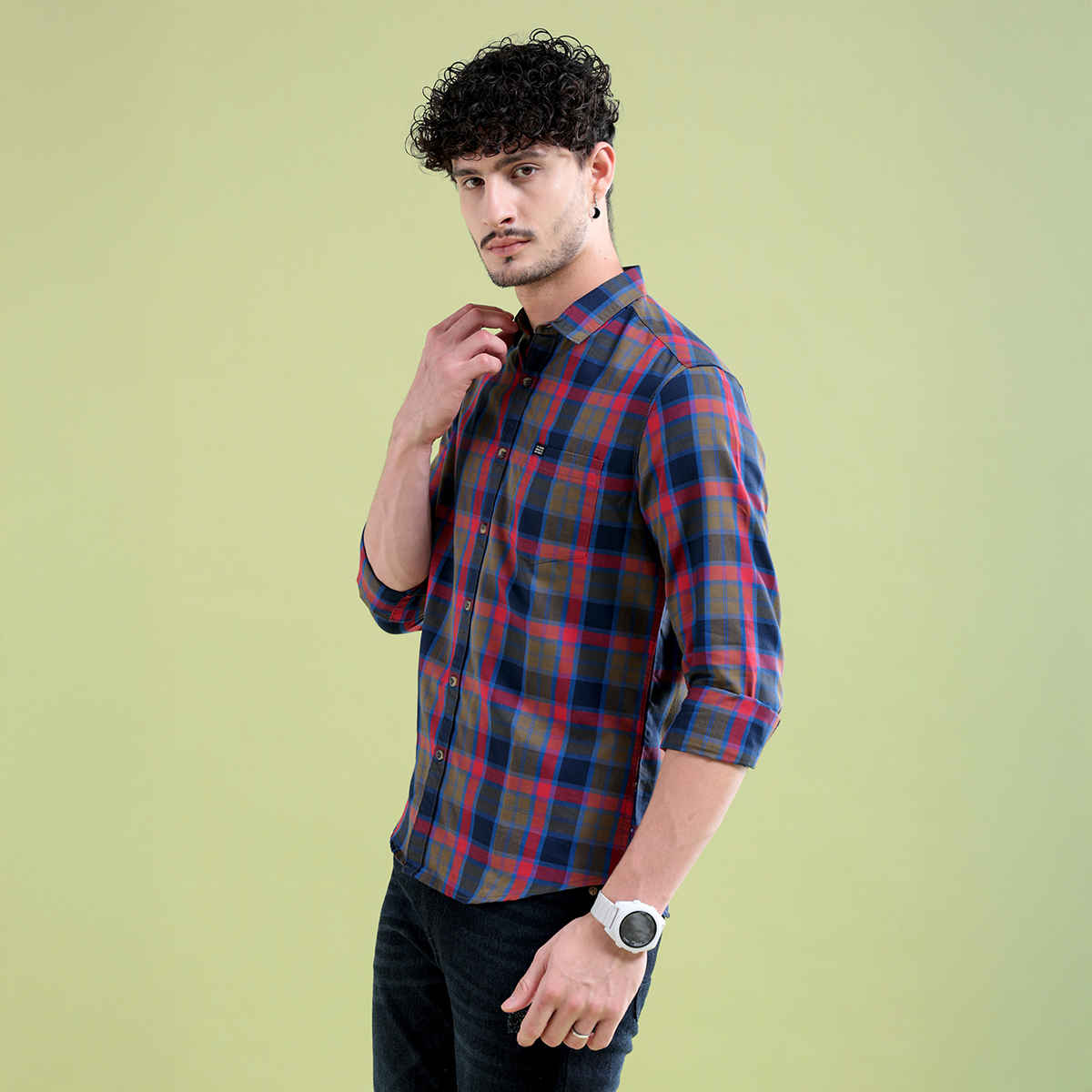 The Indian Garage Co Slim Fit Other Checks Casual Shirt | Navy Blue - L