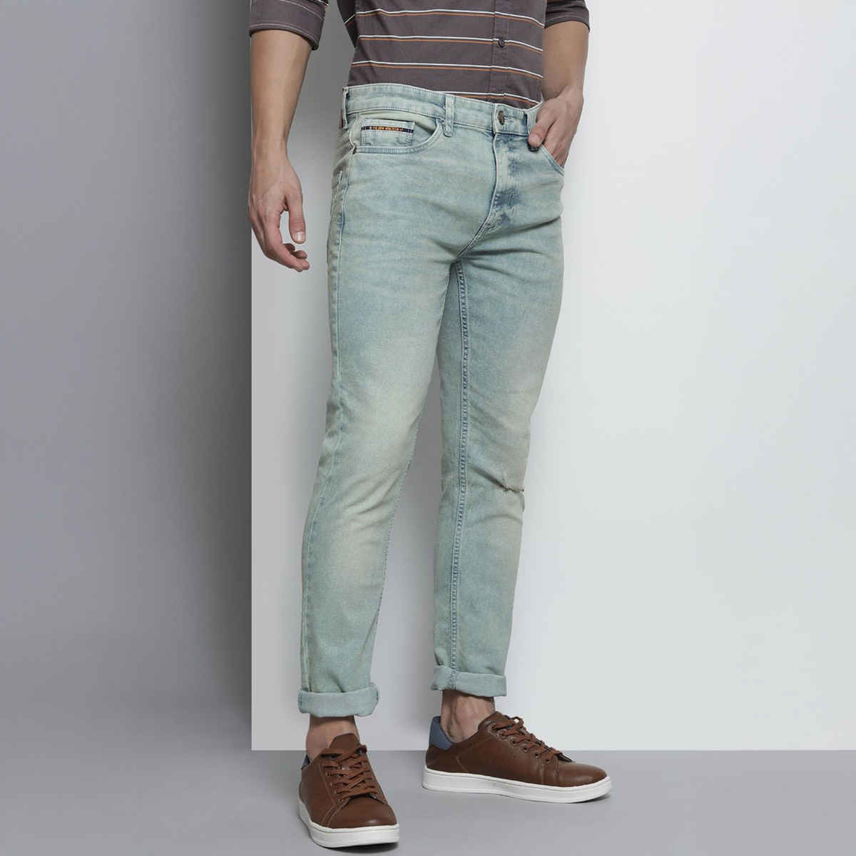 The Indian Garage Co Men's Slim Fit Solid Casual | Blue - 30