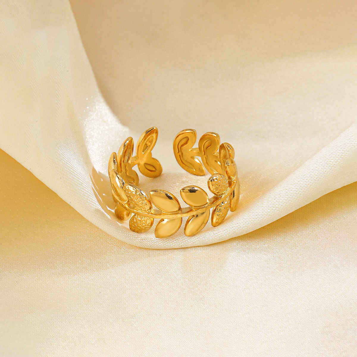 Label She Gold Plated Anti Tarnish Stainless Steel Leaf Themed Adjustable Ring | LS-RNG-72161