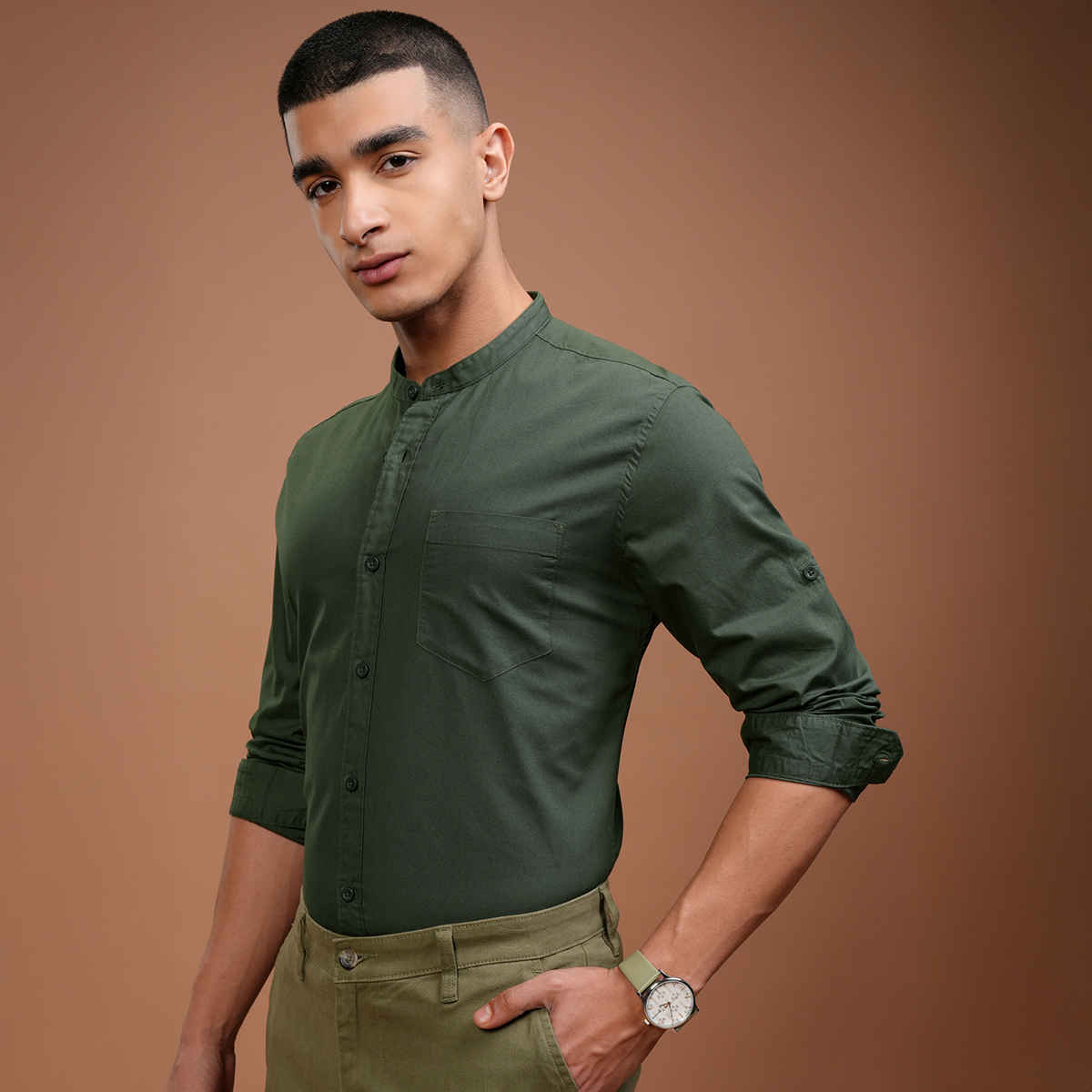Highlander Men's Slim Fit Casual Shirt | Olive Green - M