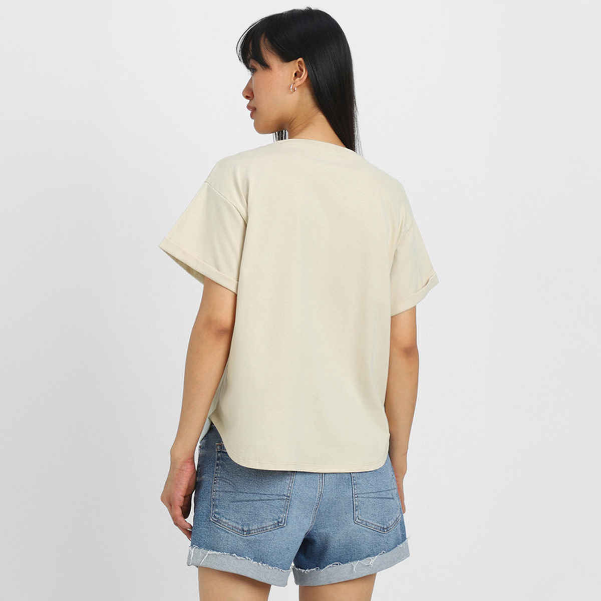 Juneberry Women's Oversized Fit Boyfriend T-shirt | Beige - XL