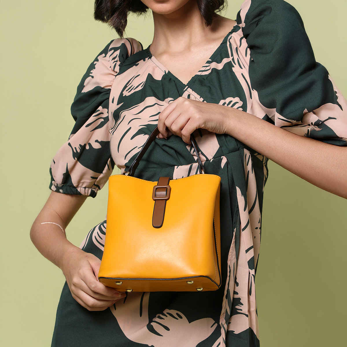 Haute Sauce Women's Solid PU 1.5 L Handheld Bag | Yellow - One Size