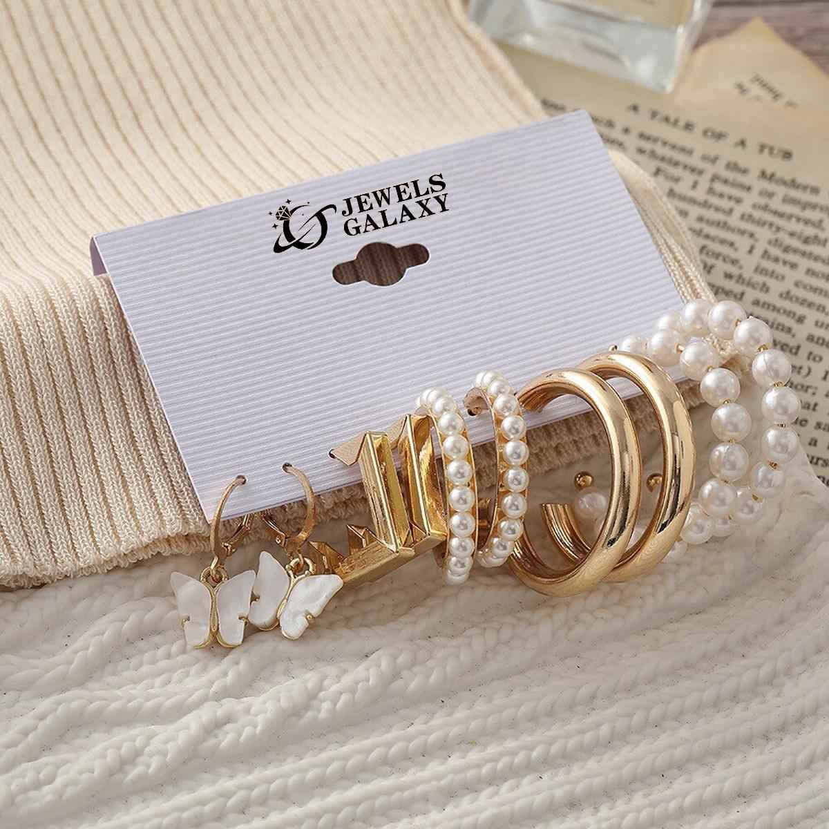 Jewels Galaxy Gold-Plated Contemporary Studs & Hoop Earrings (1 Pack 10 Pieces)
