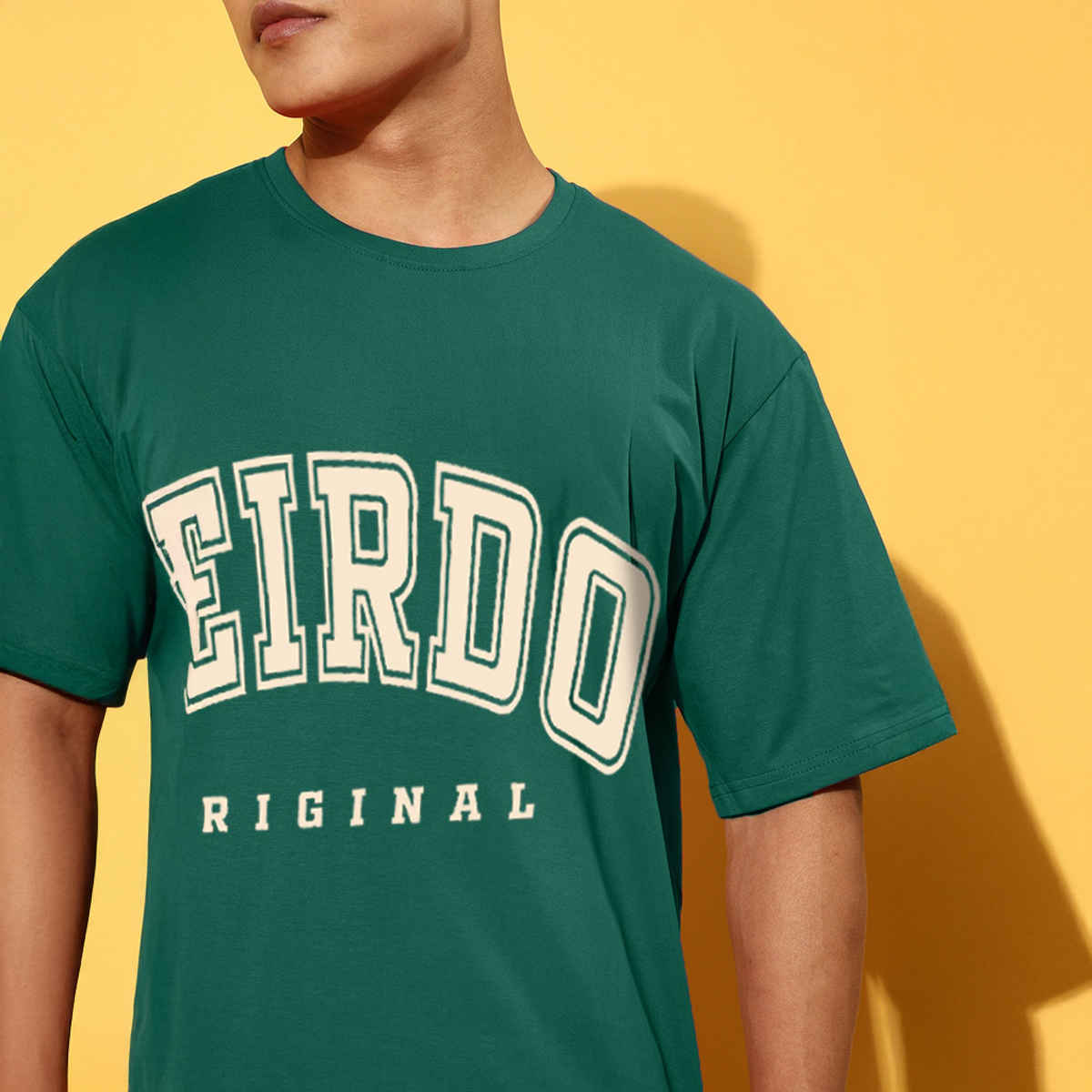 Veirdo Pure Cotton Oversized Fit Round Neck Green Printed T-Shirt For Men - L