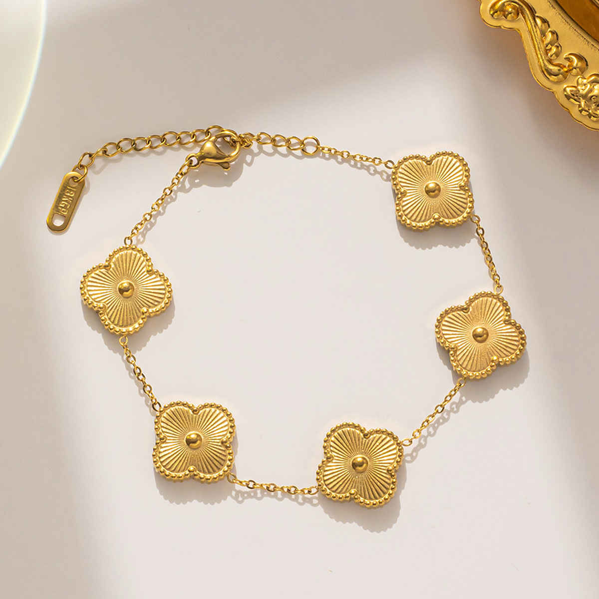 LabelShe Stainless Steel Gold Plated Golden Clover Bracelet | LS-BNG-16171