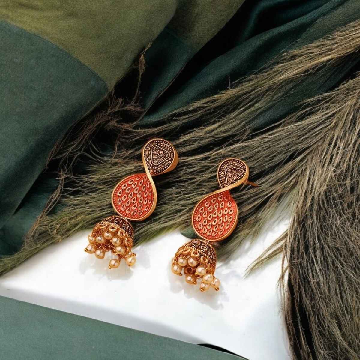 Priyaasi Priyaasi Dangling Orange Elegance Jhumka Earrings