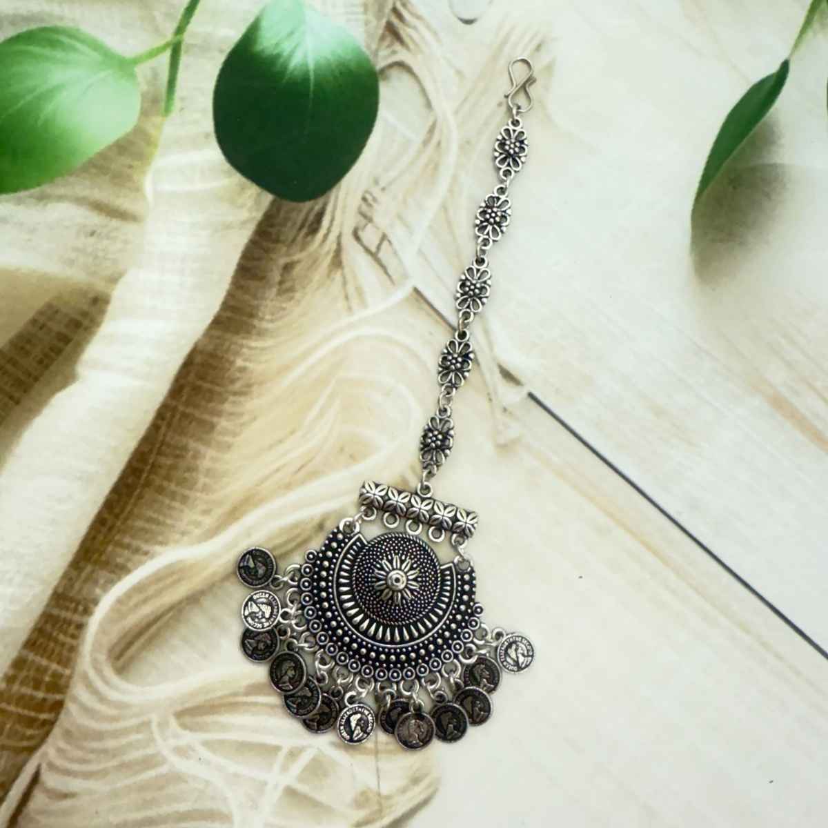 The Opal Factory | Oxidised Jewelry | Large Coin Teeka | Silver