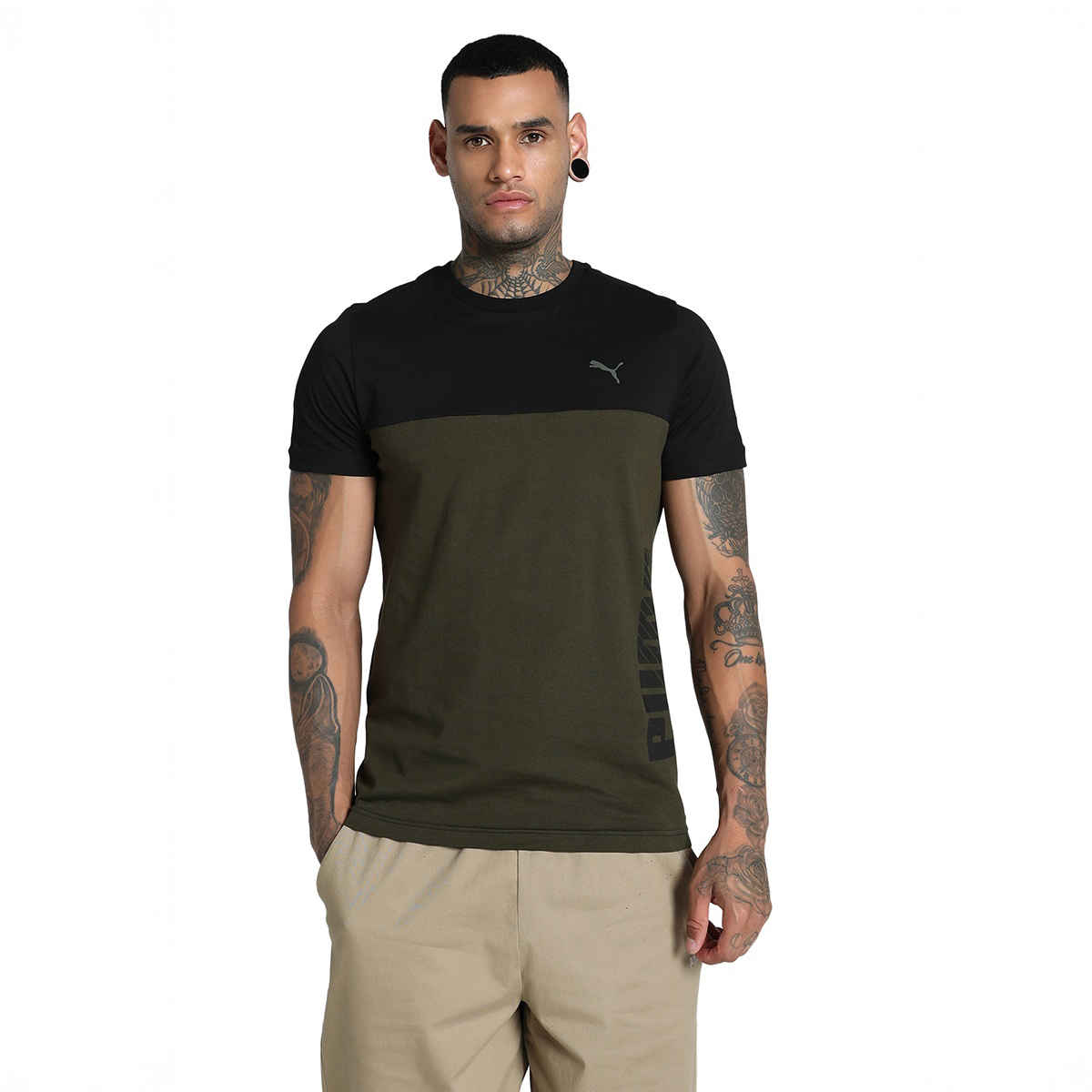Puma Men's T-Shirt Wording - Green | L