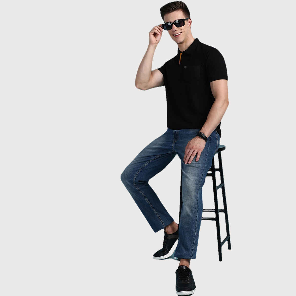 Lux Cozi Men's Solid Cotton Polo T-shirt with Pocket | Black - S