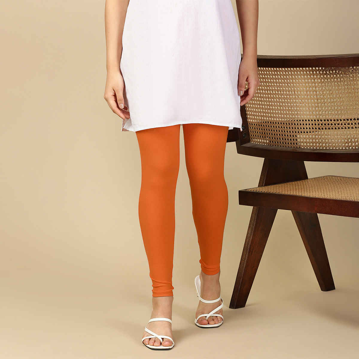 PYNK By Lux Cozi Women Flexi-fit 360 Stretch Ankle Length Premium Cotton Leggings|Orange|Free Size