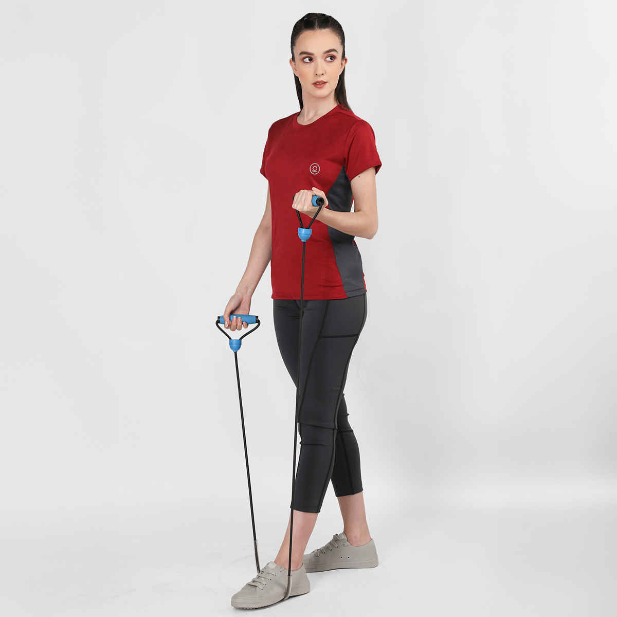 Chkokko Women's Round Neck Regular Fit Half Sleeves Gym T-shirt | Maroon - M