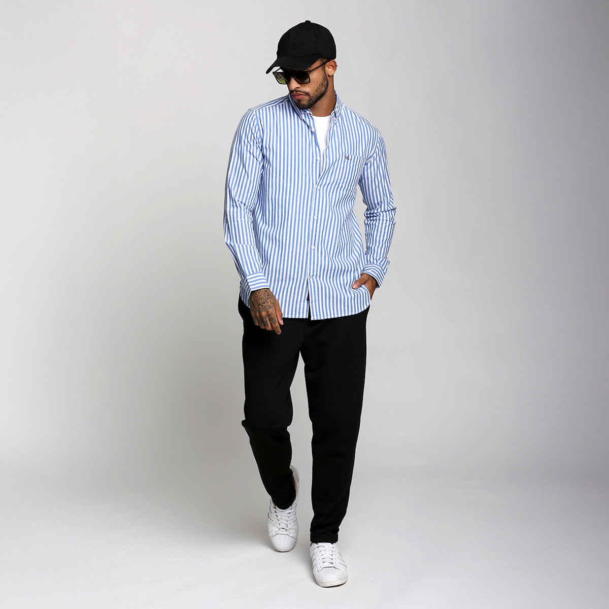 The Bear House Men Slim Fit Striped Casual Shirt - Anise | Blue | L