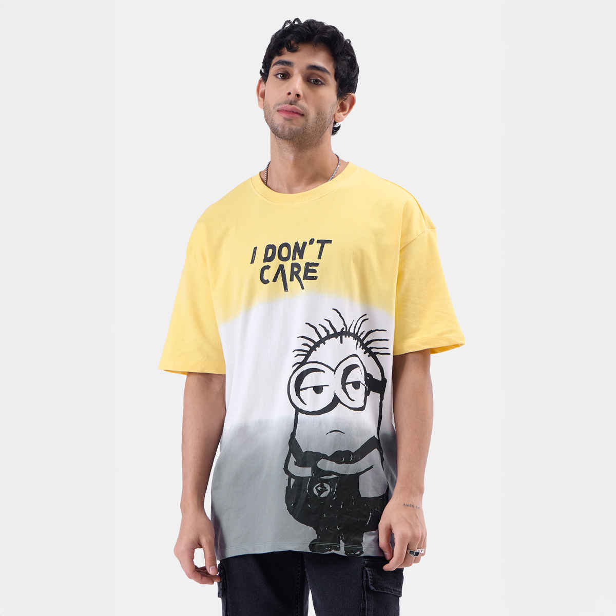 The Souled Store Men's Minions I Don't Care Oversized T-shirt | Multicolour - L