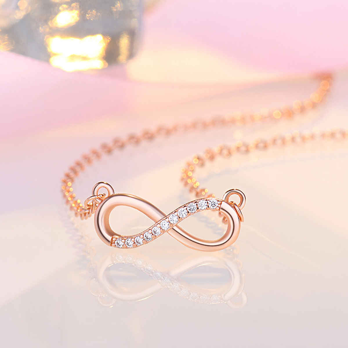 Designs & You Rose Gold Plated American Diamond Studded Infinity Shape Korean Pendant | 1 pack