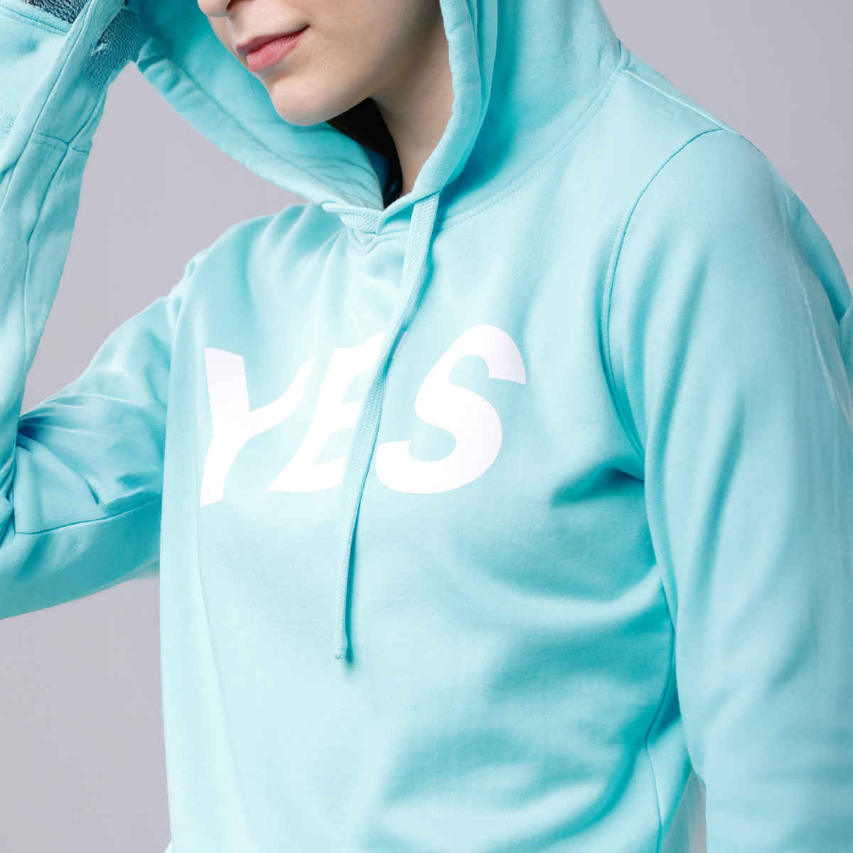 Tokyo Talkies Women's Printed Hooded Sweatshirt | Angel Blue - M