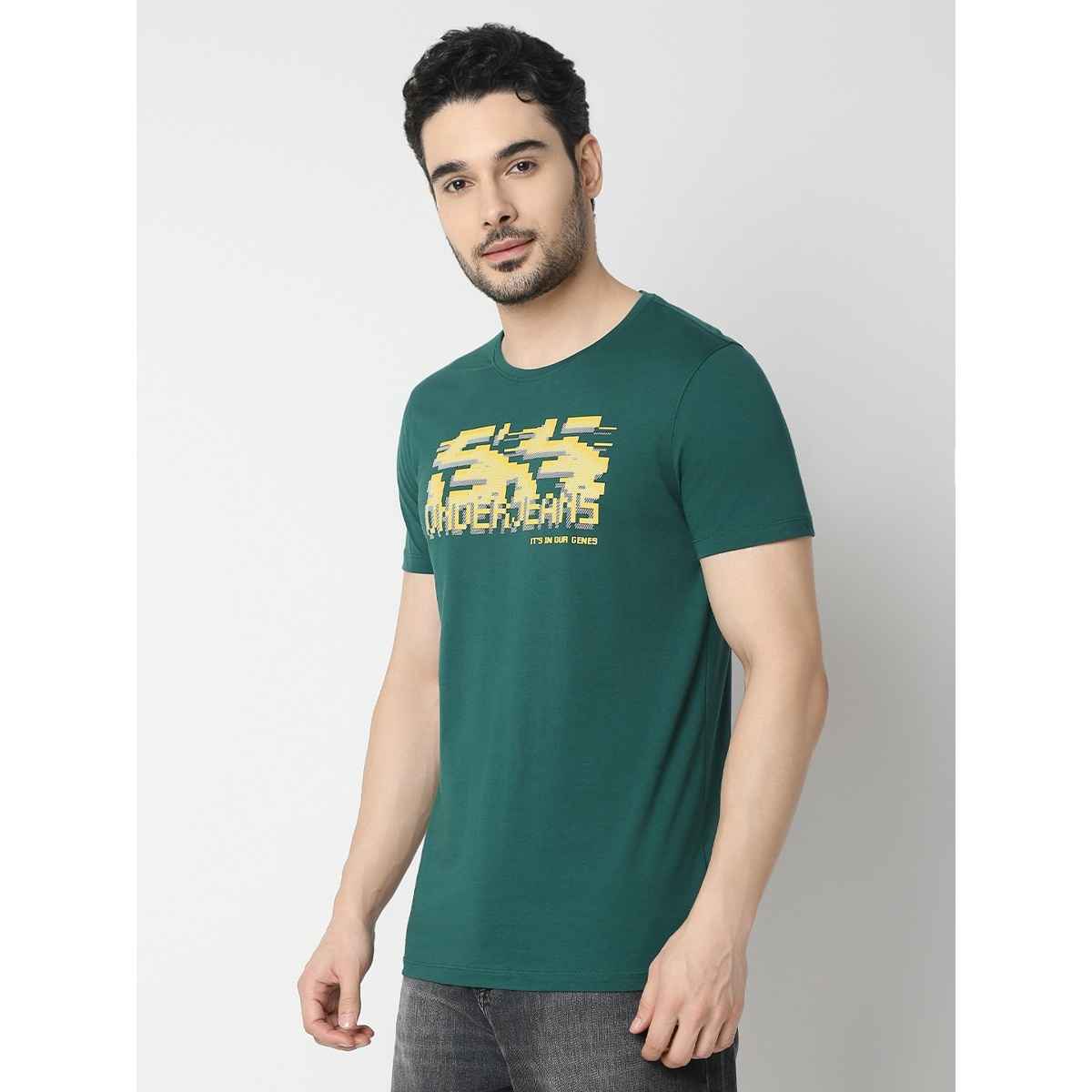 Underjeans by Spykar Men Pure Cotton T-shirt | Bottle Green - XL