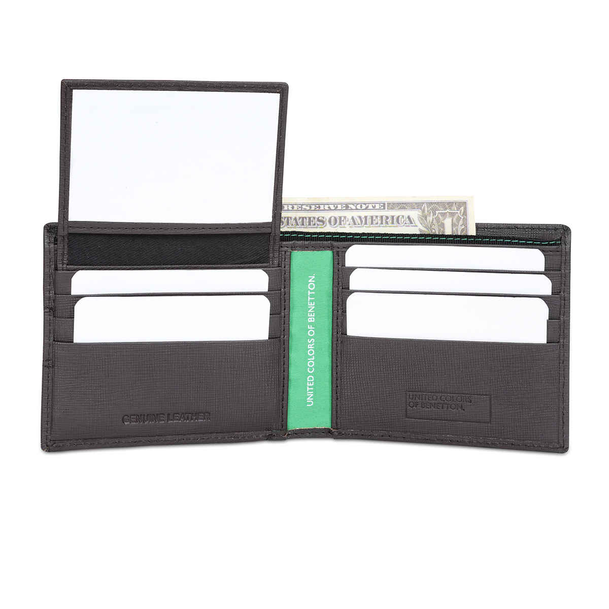 United Colors Of Benetton Men's Solid Leather Passcase Wallet | Black - One Size
