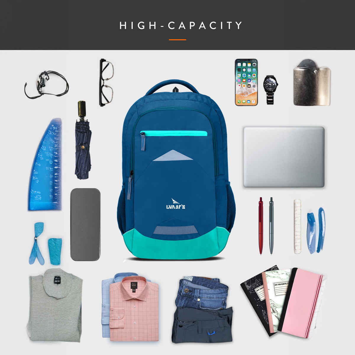 Lunar's Cargo 48L Laptop Backpack With -Blue