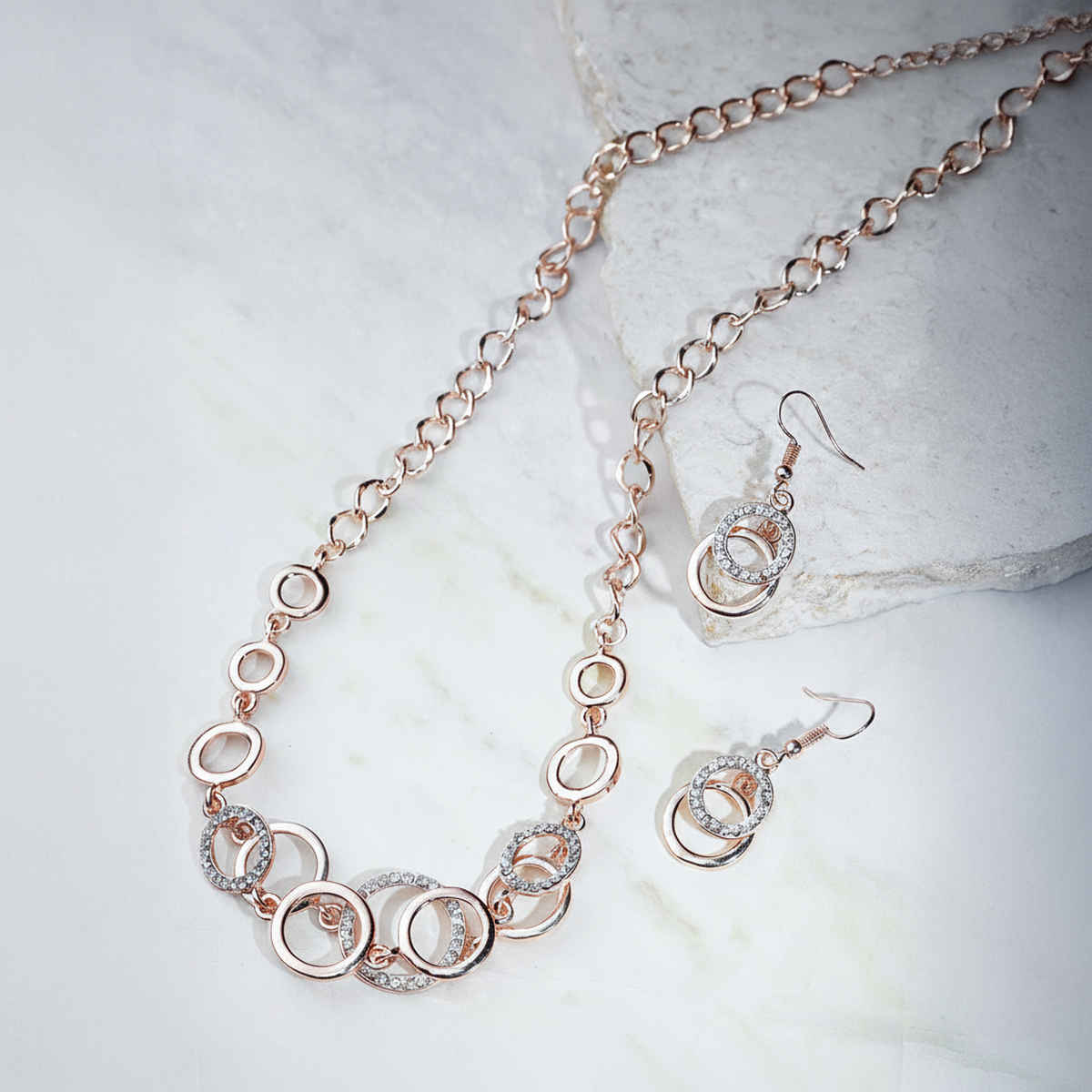 YouBella Rose Gold-Plated Stone-Studded Jewellery Set