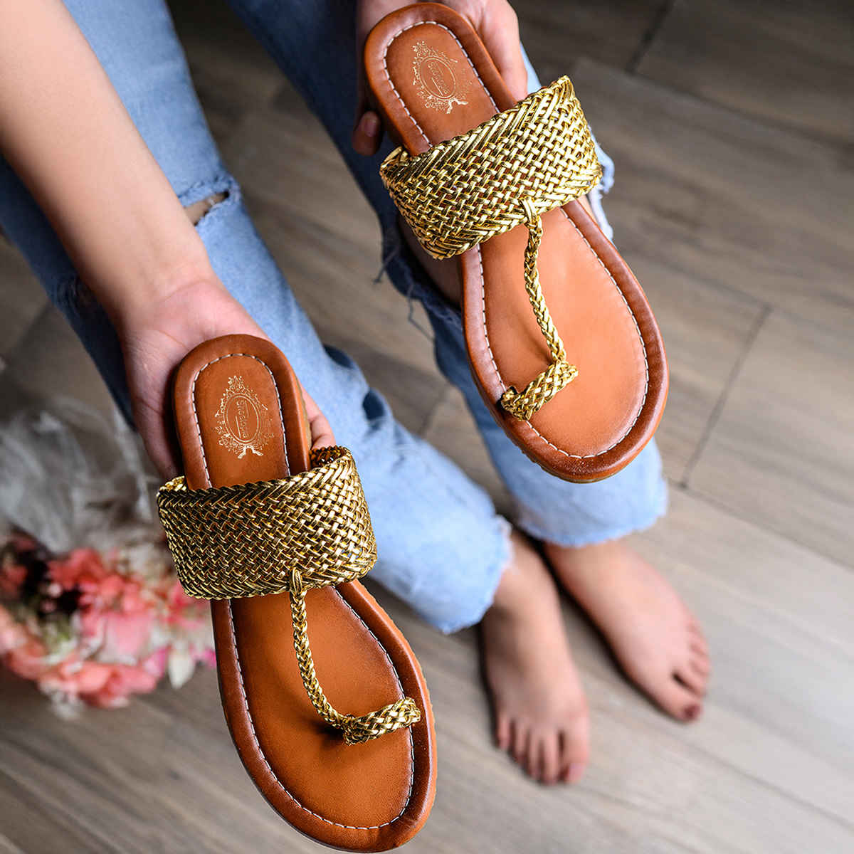 Shoetopia Women Golden Flats | UK 5