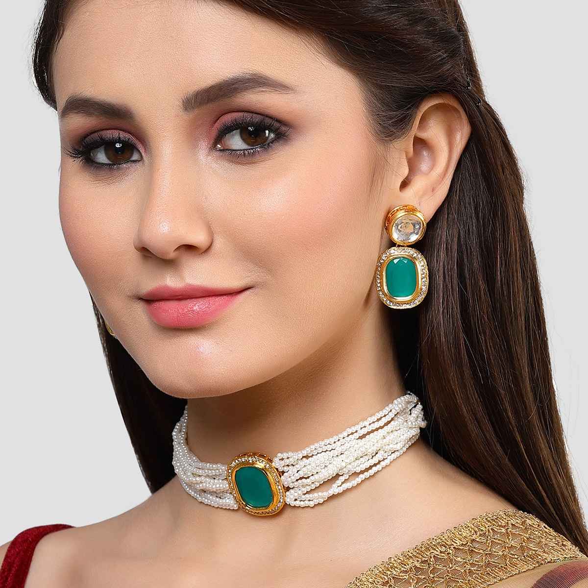 Karatcart Women's Jewellery Set Green and White | 11016048