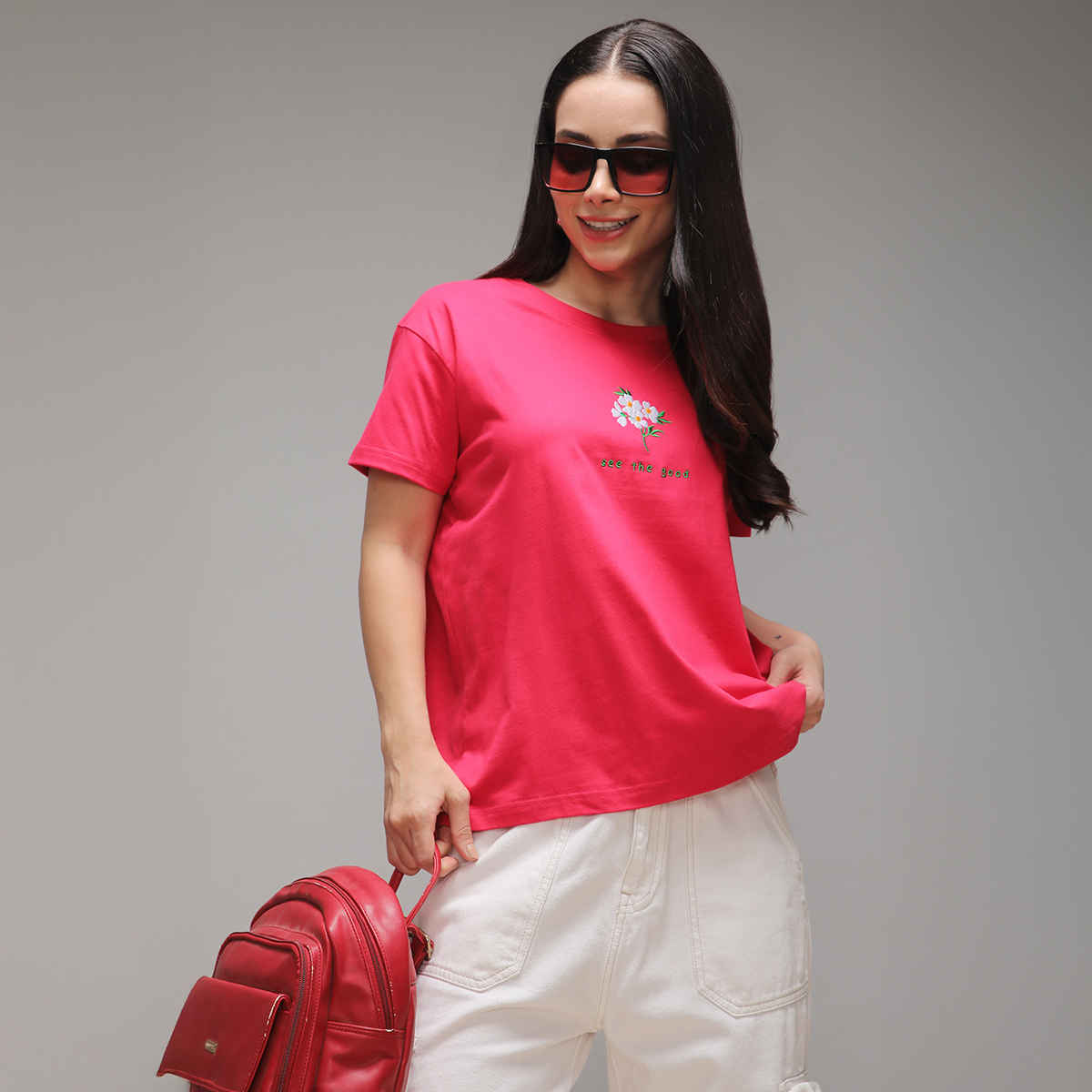 Dillinger Women's Short Sleeve Boxy Regular Embroidery T-shirt | Pink - L