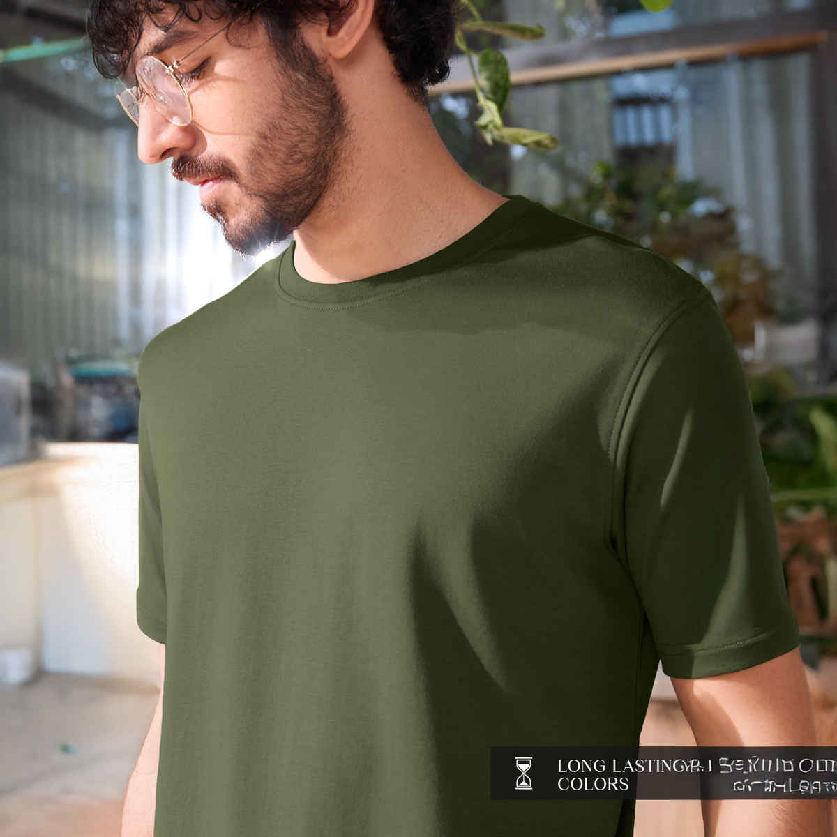 The Souled Store Men's Regular Supima- Light Olive Supima T-shirts | M