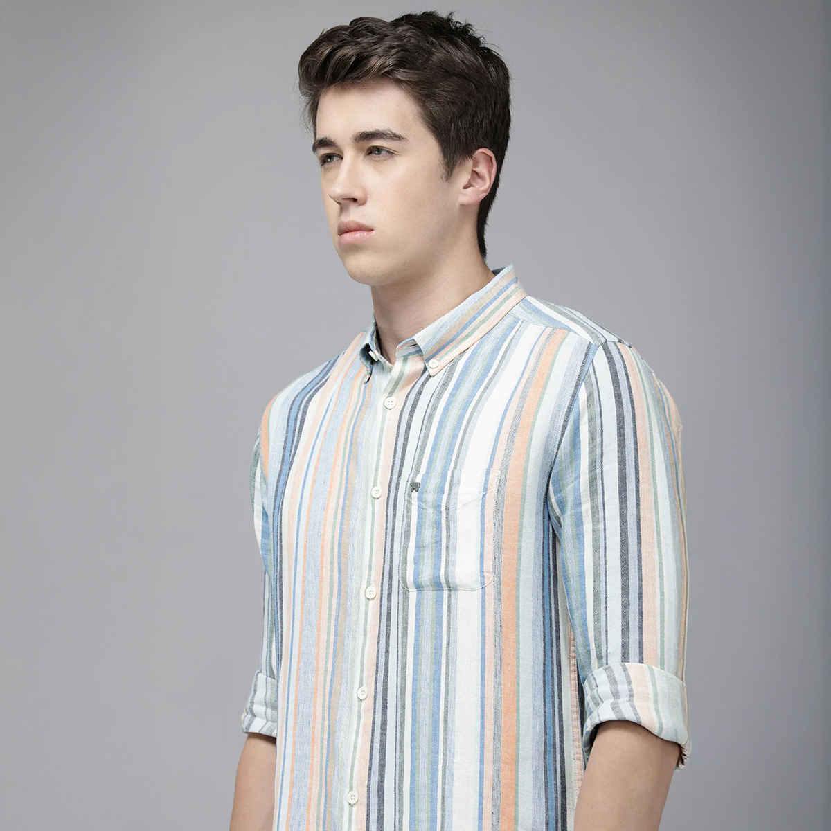 The Bear House Men Slim Fit Striped Cotton Casual Shirt - Ancram | Multicolor | M