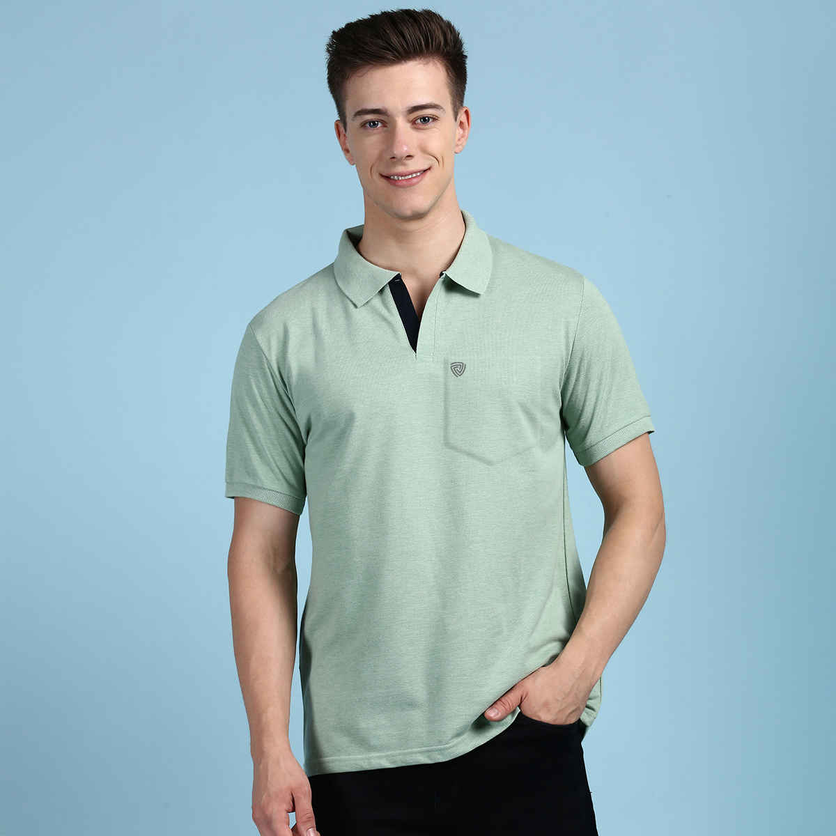 Lux Cozi Men's Solid Cotton Polo T-shirt with Pocket | Mint Green - M