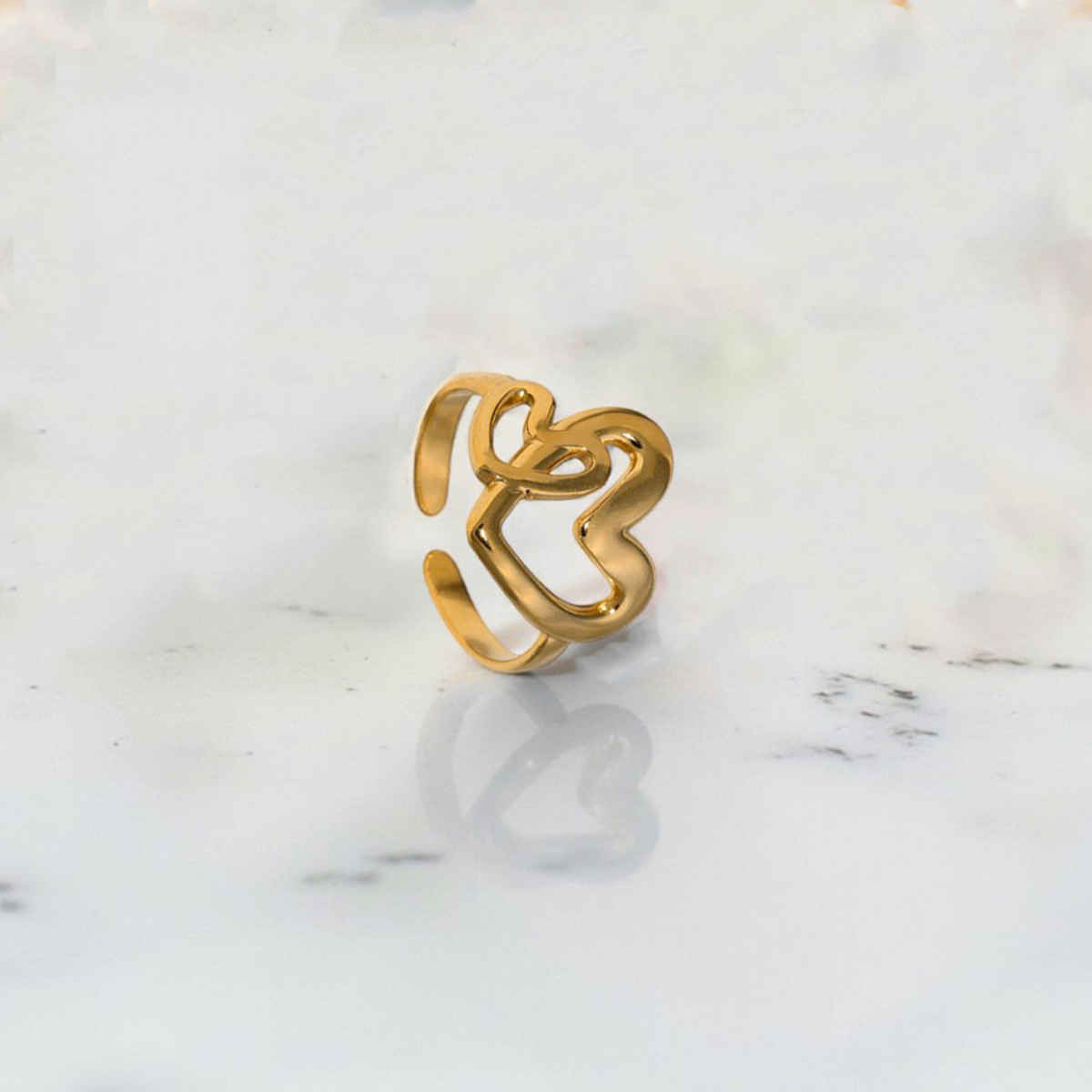 Label She Gold-Plated Stainless Steel Heart Themed Adjustable Ring | LS-RNG-72207