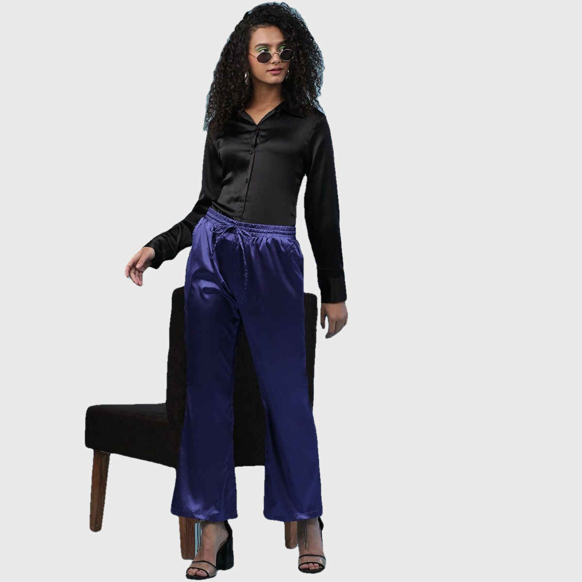 Freehand Women's Casual Flared Pants - Royal Blue | Solid | Regular Fit | 34