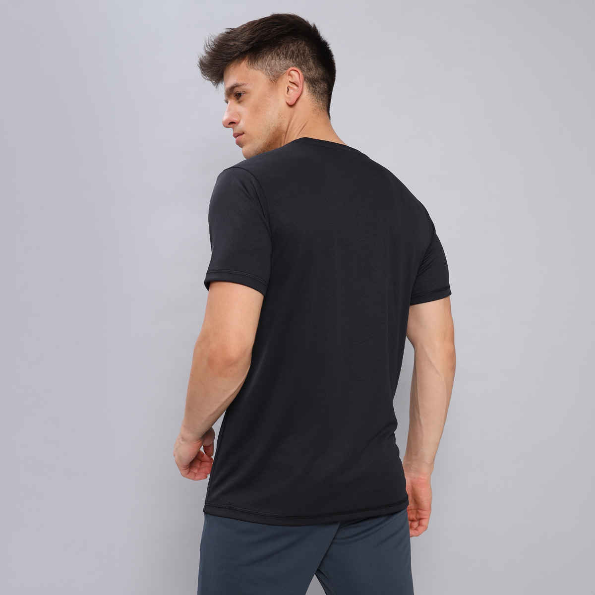 Technosport Men's Poly Solid Slim Fit Round Neck Sports T-shirt | Black - 2XL