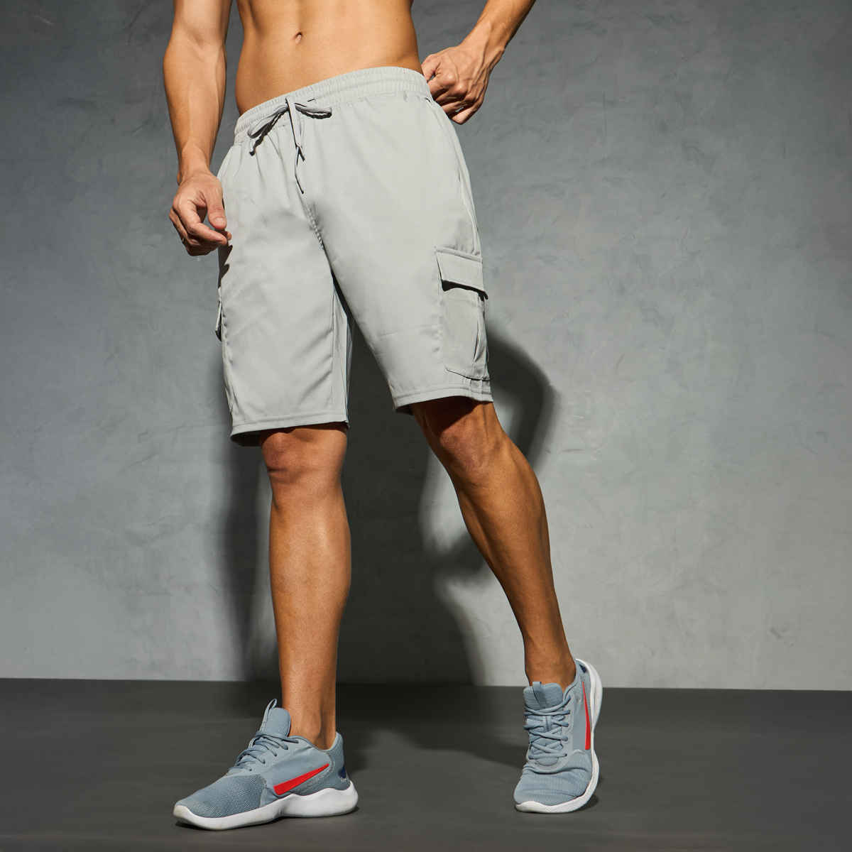 Technosport Men Poly Solid Slim Fit Sports Shorts with TS FLEXI | Ash | L