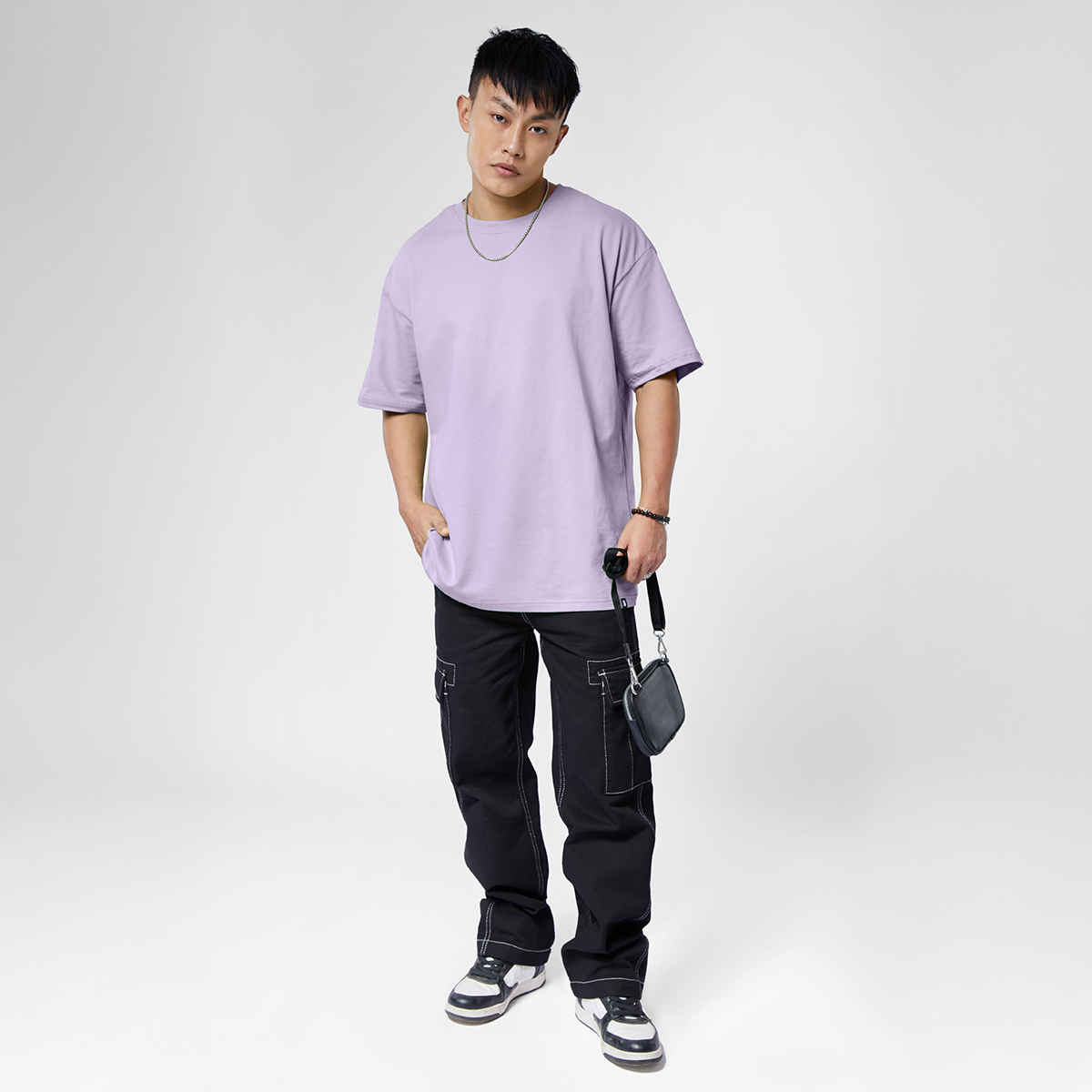 The Souled Store Solids- Deep Lavender Oversized T-Shirts, Lavender, S