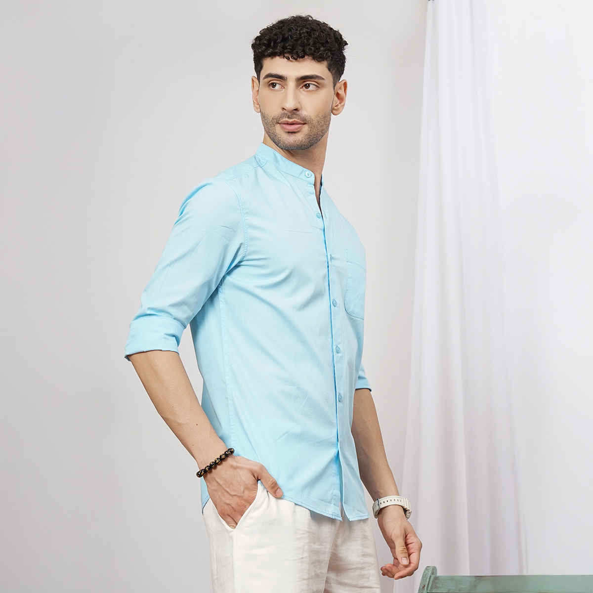The Indian Garage Co Men's Regular Fit Solid Casual Shirt | Blue - XL