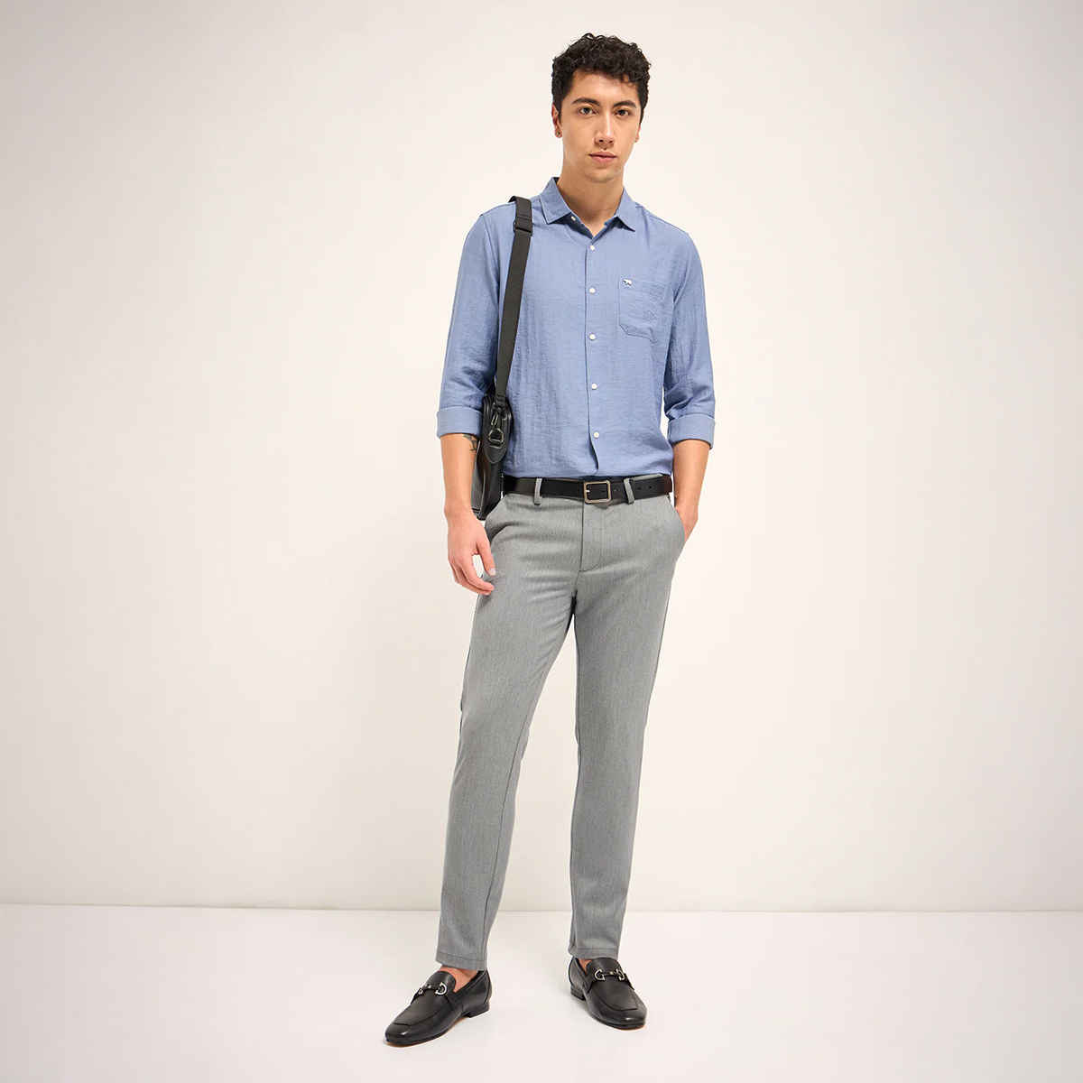 The Bear House Men 4 Way Stretch Solid Formal Trouser - Pagar | Grey | 38