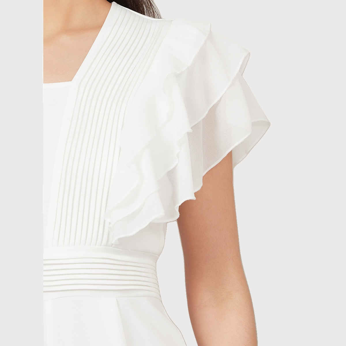 Styli Women's Wide Leg Jumpsuit with Ruffle Sleeves and Pleats | White - S