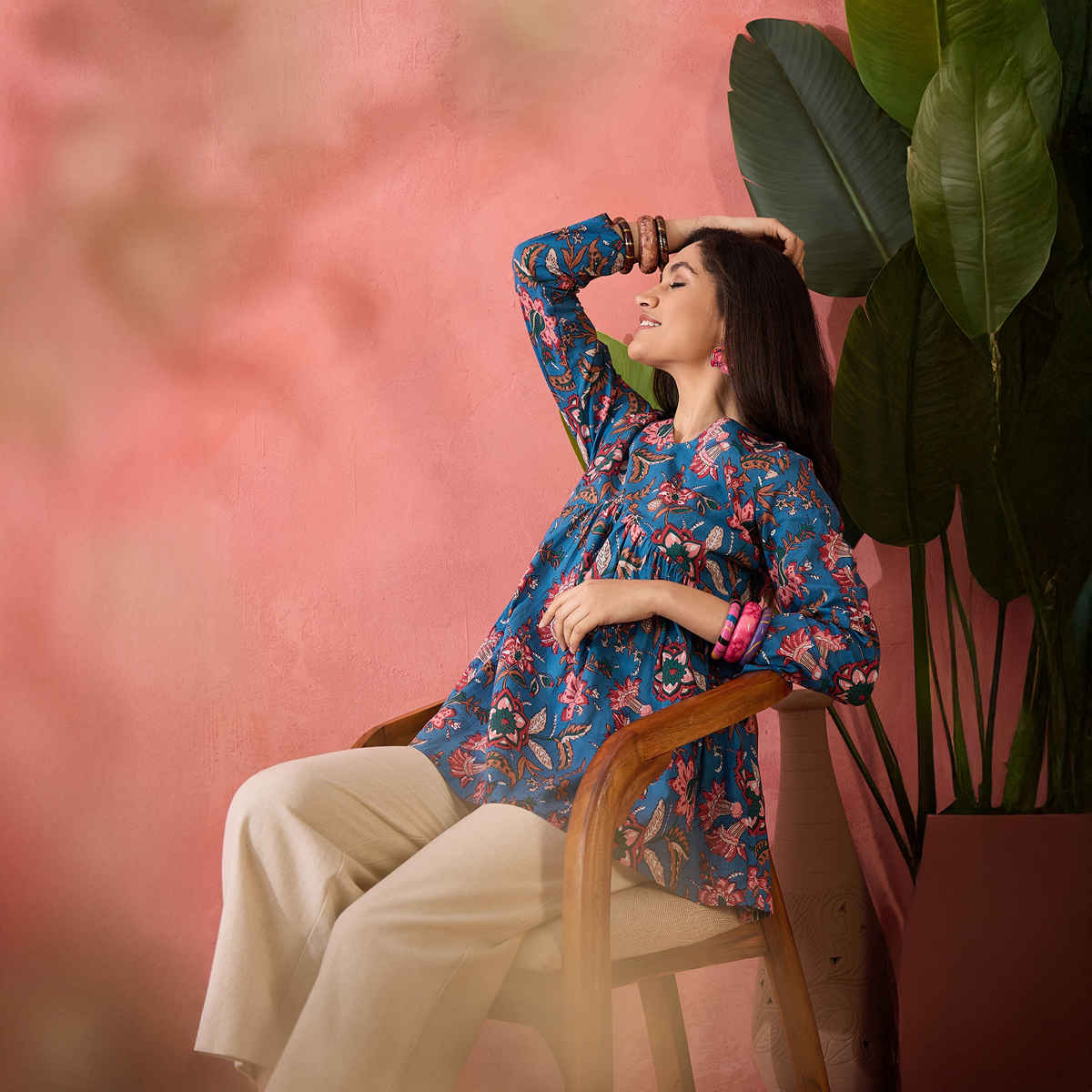 Bandia Women's Floral Printed Top | Blue - L