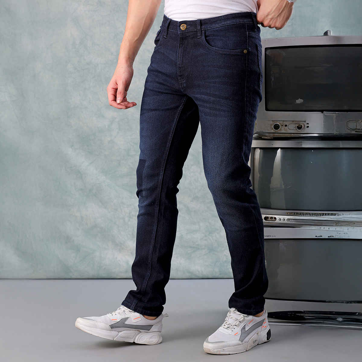 The Indian Garage Co Men's G-Jake Slim Straight Fit Jeans Solid Street Jeans | Blue - 36