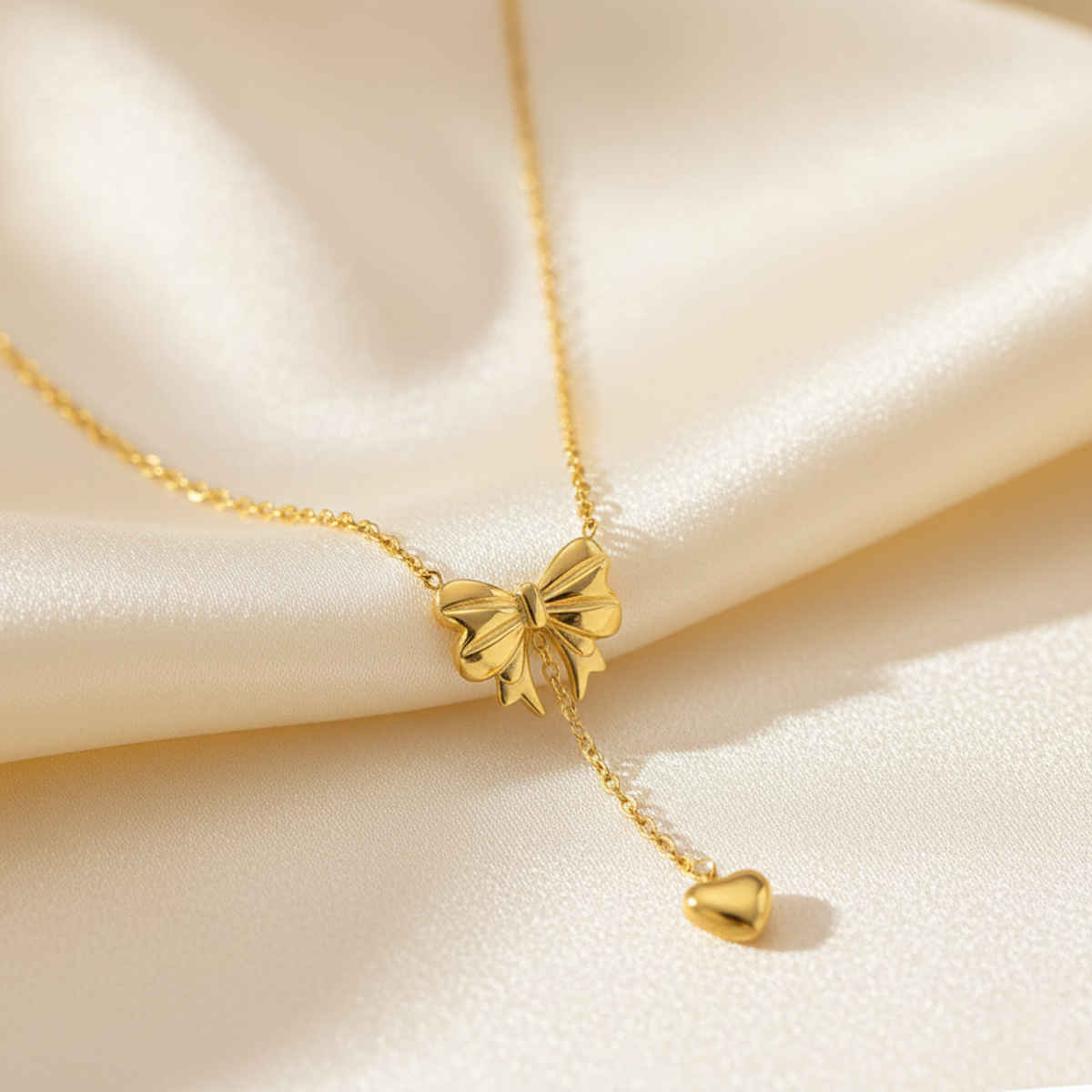 LabelShe Gold Plated Stainless Steel Heart Themed Bow Inspired Necklace | LS-NCK-67028