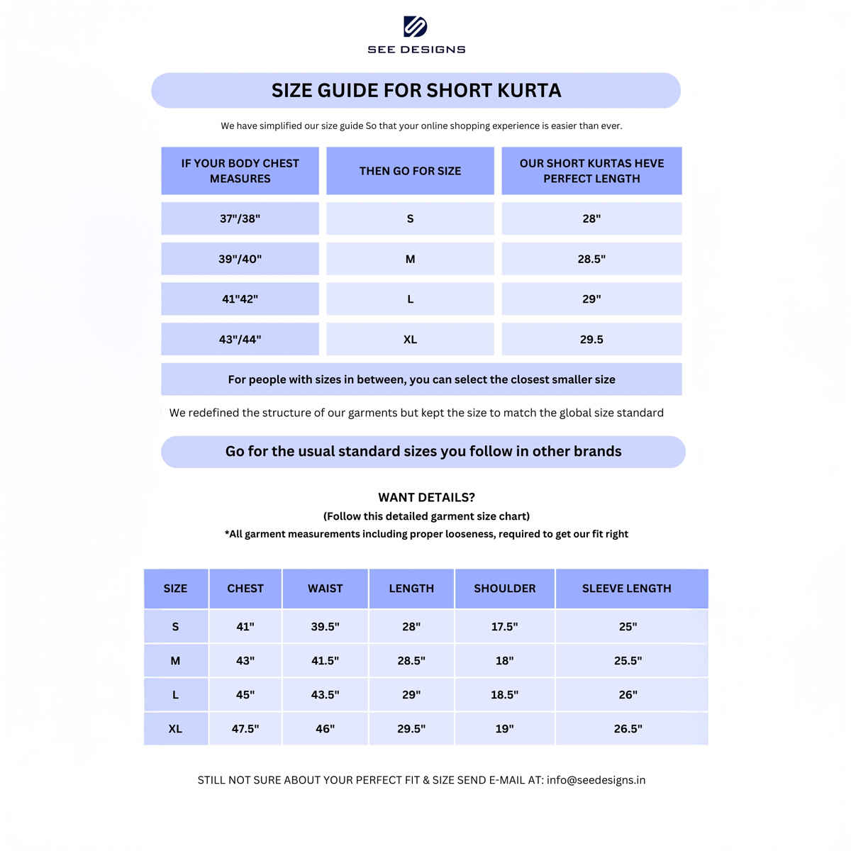 See Designs Men's Solid Cotton Short Kurta | Light Blue - XL