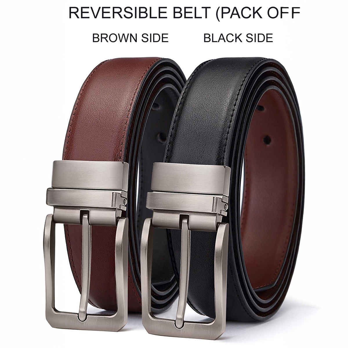 Zoro Men's Solid Faux Leather Reversible Belt | Black and Brown - 40 Inches
