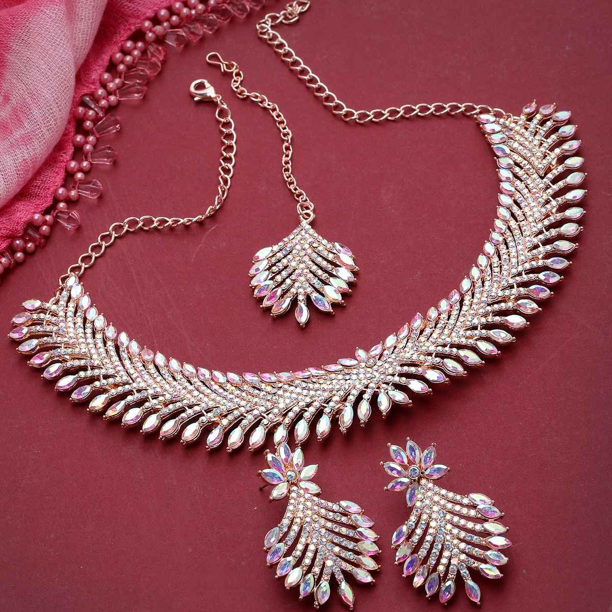 Sukkhi Graceful Rose Gold Plated Rose Gold Stone Studded Choker Necklace Set