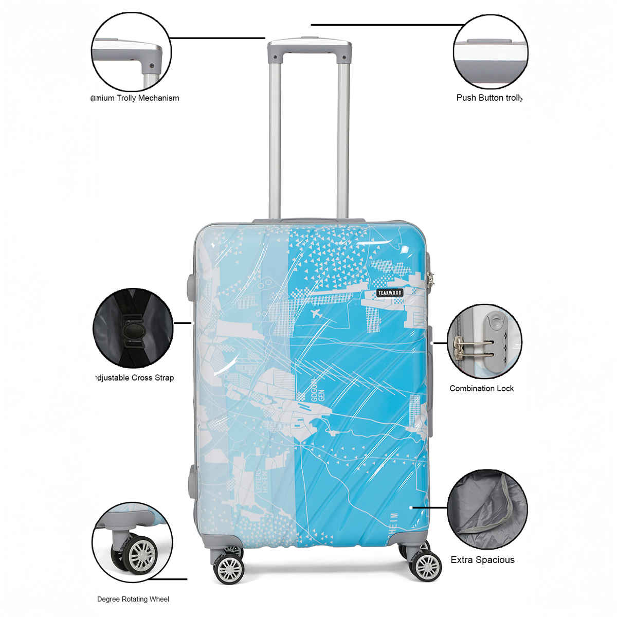 Teakwood Leather 360 Degree Rotation Hard Trolley Bag | Multicolour - Medium