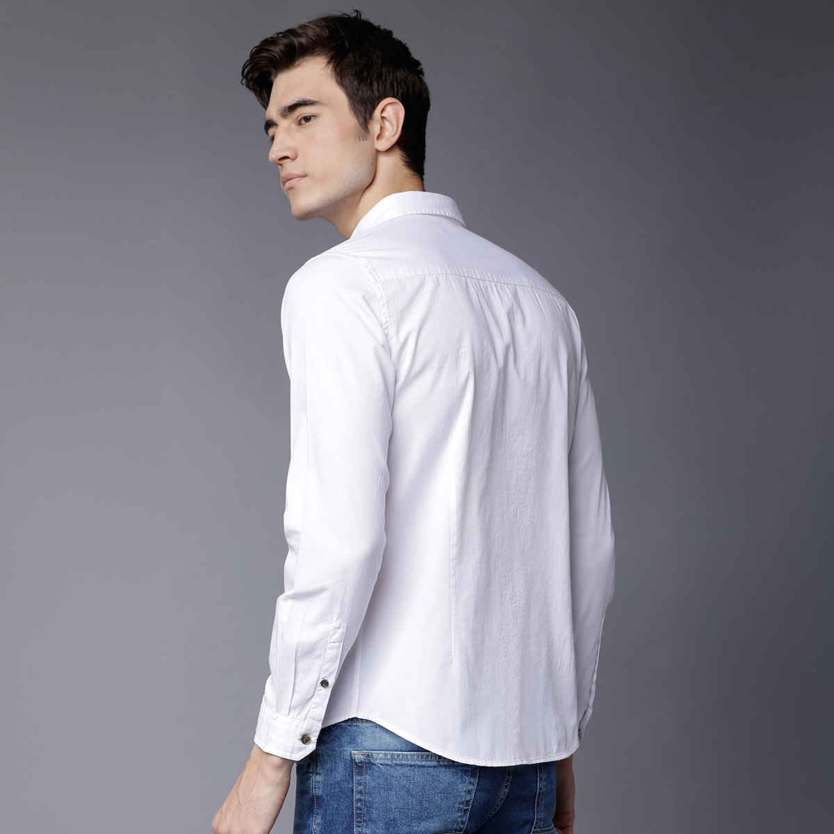 Highlander Men's Slim Fit Solid Casual Shirt | White - XL