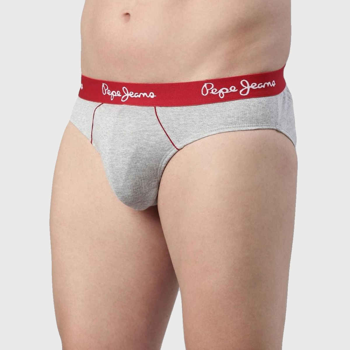 Pepe Jeans Mens Grey Melange 100% Cotton Solid Brief - Pack of 2 (s) Comfort Fit, Soft Fabric
