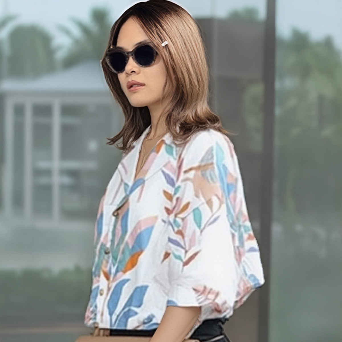 GoSriKi Women's Floral Printed Rayon Regular Fit Top | DIGOD | White - M